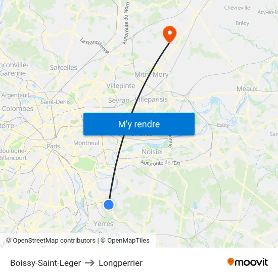 Boissy-Saint-Leger to Longperrier map