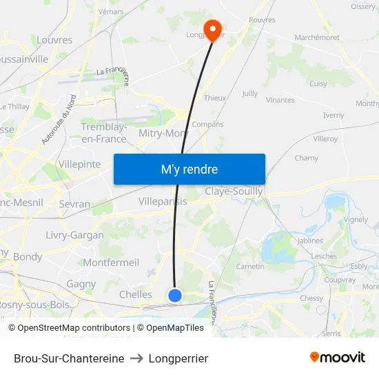 Brou-Sur-Chantereine to Longperrier map