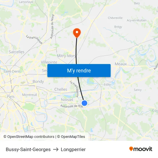 Bussy-Saint-Georges to Longperrier map