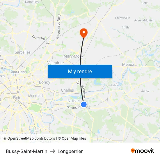 Bussy-Saint-Martin to Longperrier map