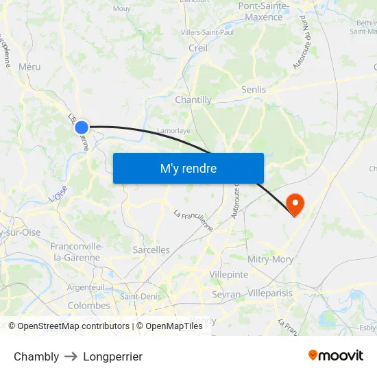 Chambly to Longperrier map