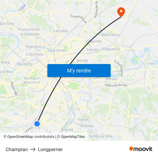 Champlan to Longperrier map
