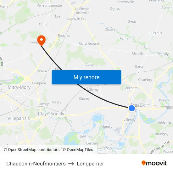 Chauconin-Neufmontiers to Longperrier map