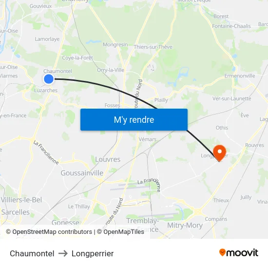 Chaumontel to Longperrier map