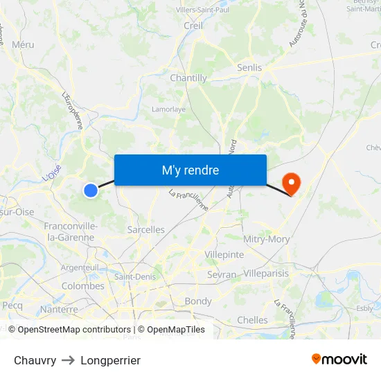 Chauvry to Longperrier map