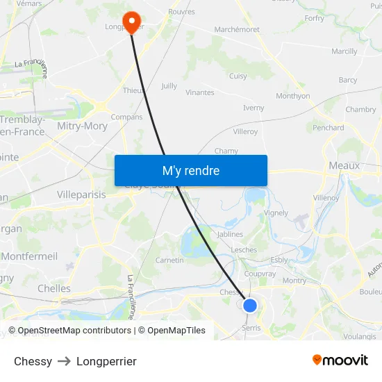 Chessy to Longperrier map