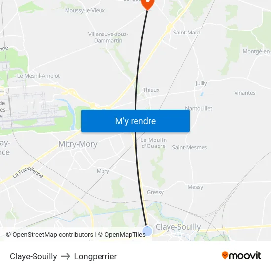 Claye-Souilly to Longperrier map