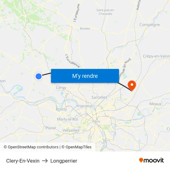 Clery-En-Vexin to Longperrier map