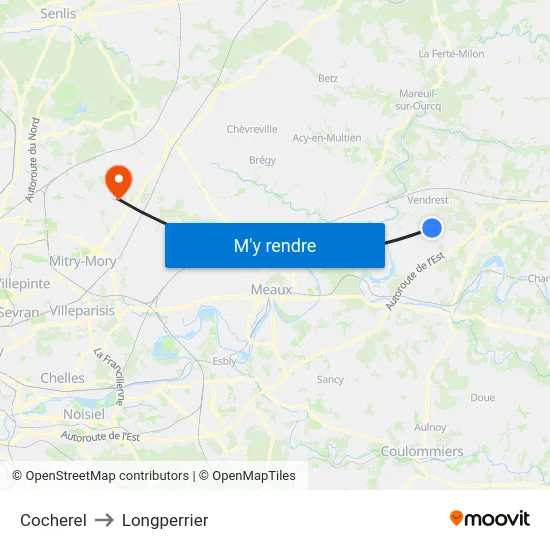 Cocherel to Longperrier map