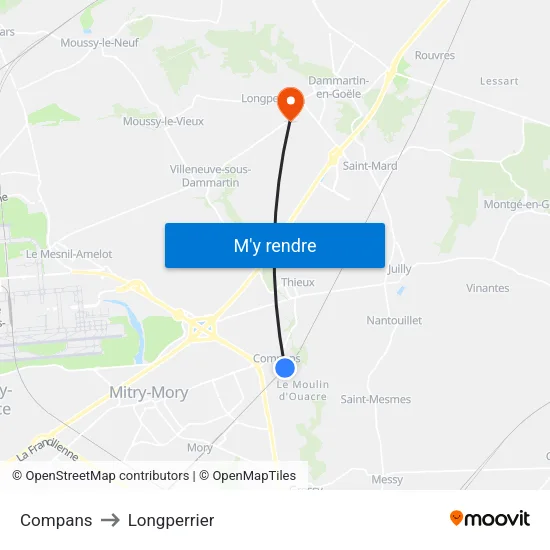 Compans to Longperrier map