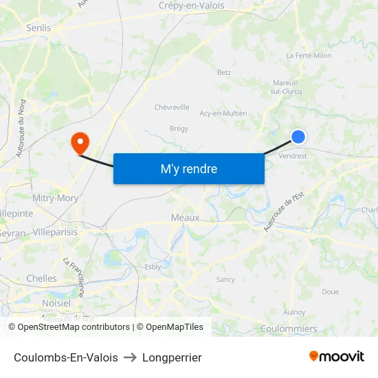 Coulombs-En-Valois to Longperrier map