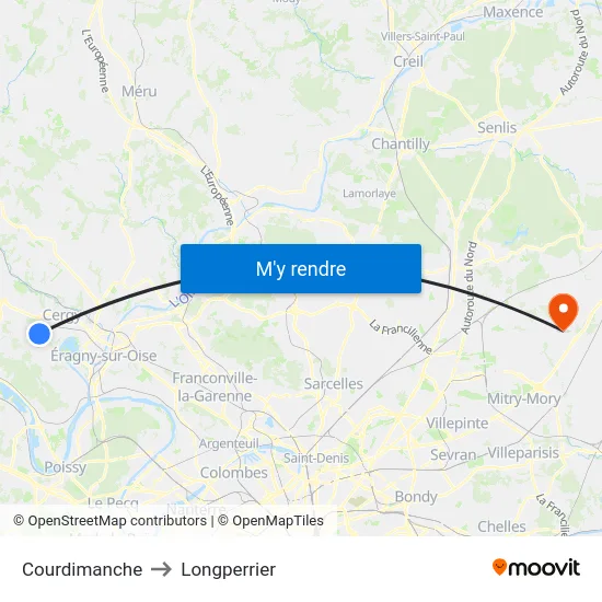 Courdimanche to Longperrier map