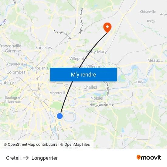 Creteil to Longperrier map