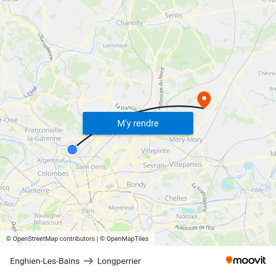 Enghien-Les-Bains to Longperrier map
