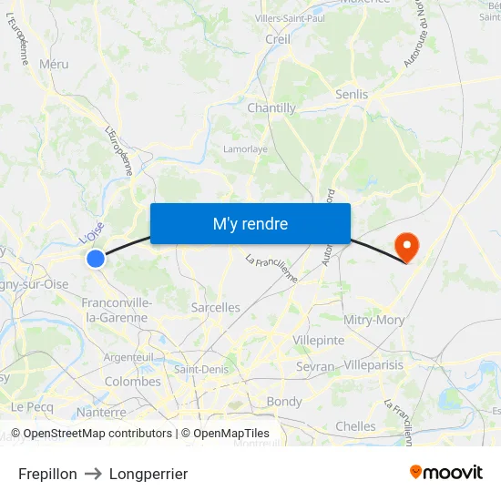 Frepillon to Longperrier map