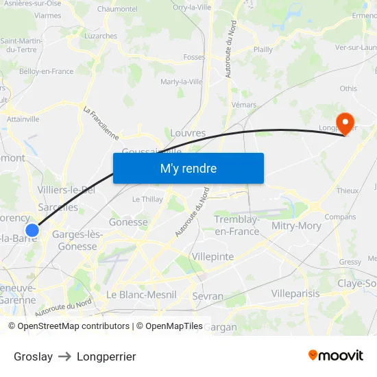 Groslay to Longperrier map