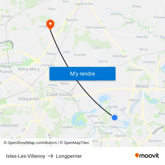 Isles-Les-Villenoy to Longperrier map