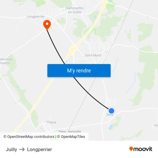 Juilly to Longperrier map