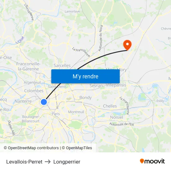 Levallois-Perret to Longperrier map