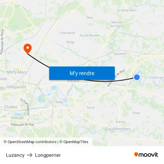 Luzancy to Longperrier map