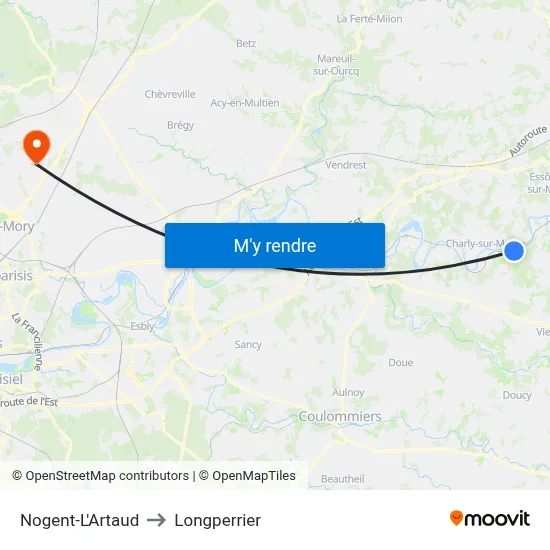 Nogent-L'Artaud to Longperrier map