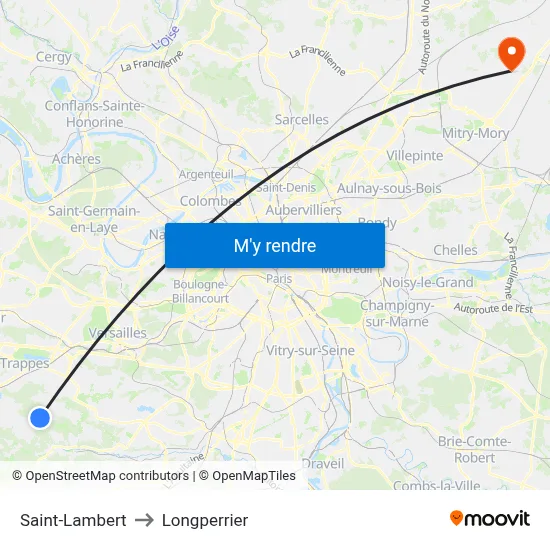 Saint-Lambert to Longperrier map