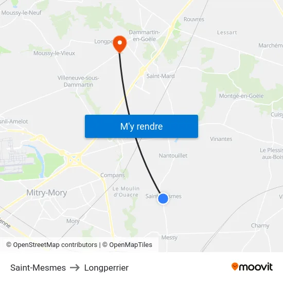 Saint-Mesmes to Longperrier map