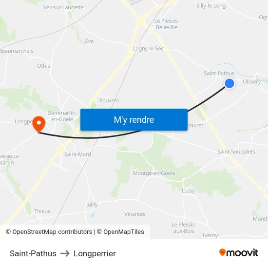 Saint-Pathus to Longperrier map