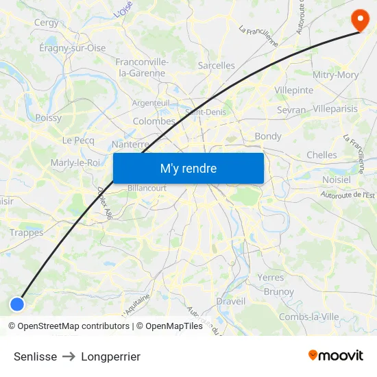Senlisse to Longperrier map