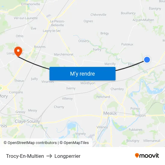 Trocy-En-Multien to Longperrier map