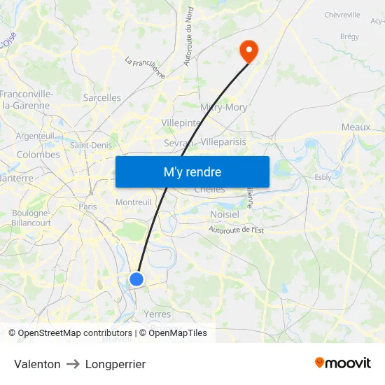Valenton to Longperrier map