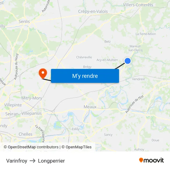 Varinfroy to Longperrier map