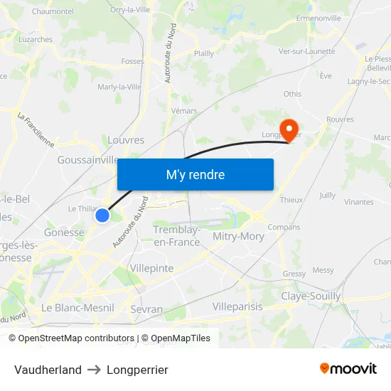 Vaudherland to Longperrier map