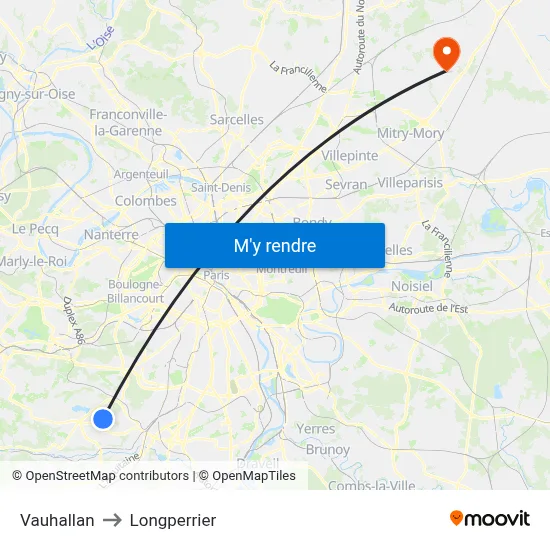 Vauhallan to Longperrier map