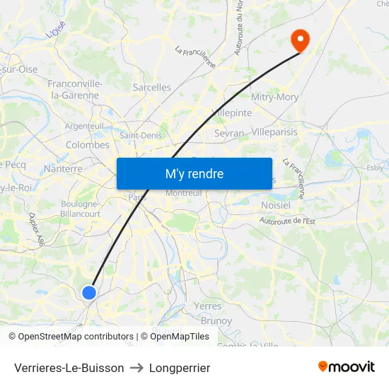 Verrieres-Le-Buisson to Longperrier map