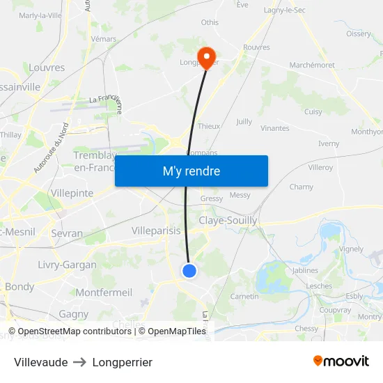 Villevaude to Longperrier map