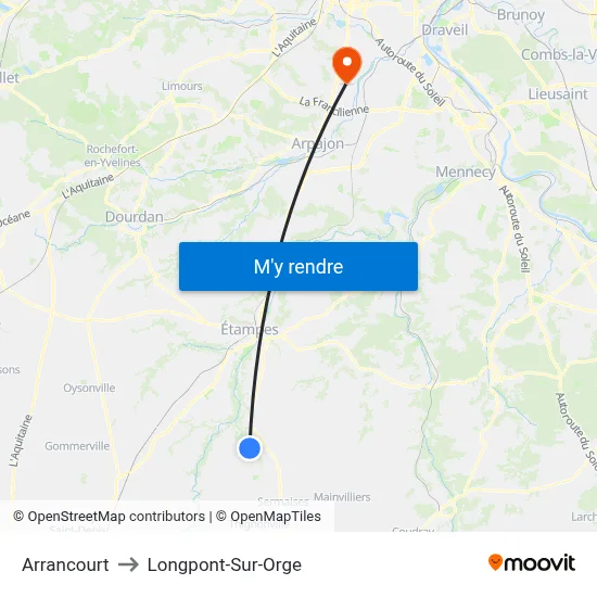 Arrancourt to Longpont-Sur-Orge map