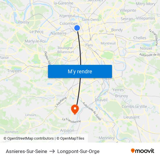 Asnieres-Sur-Seine to Longpont-Sur-Orge map