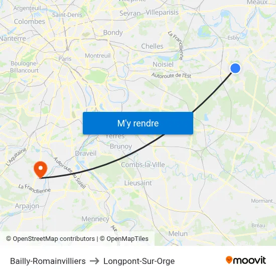 Bailly-Romainvilliers to Longpont-Sur-Orge map