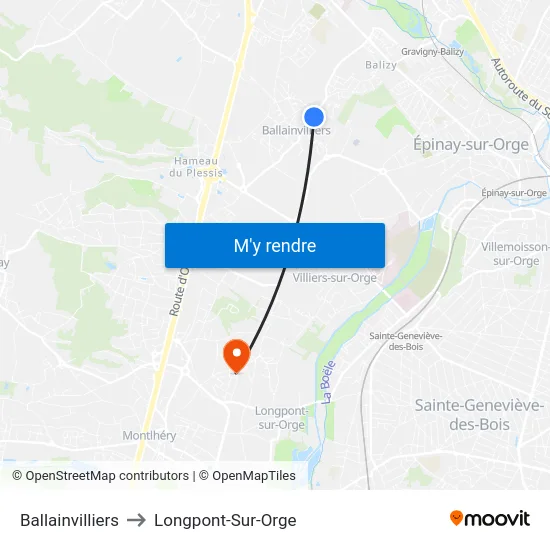 Ballainvilliers to Longpont-Sur-Orge map