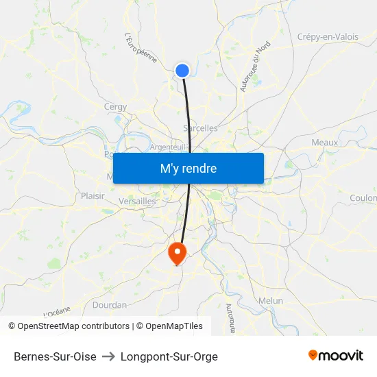 Bernes-Sur-Oise to Longpont-Sur-Orge map
