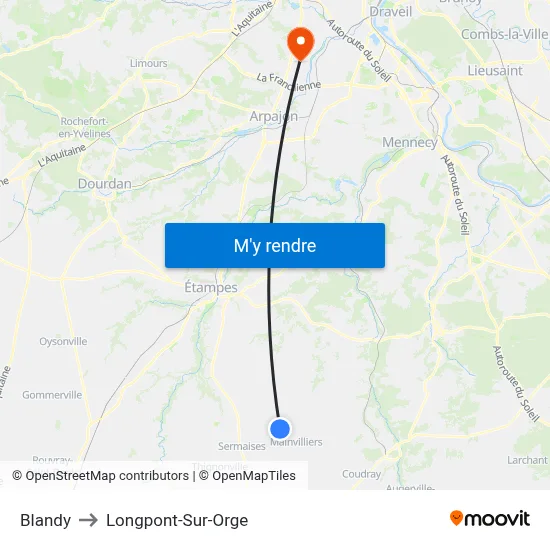 Blandy to Longpont-Sur-Orge map