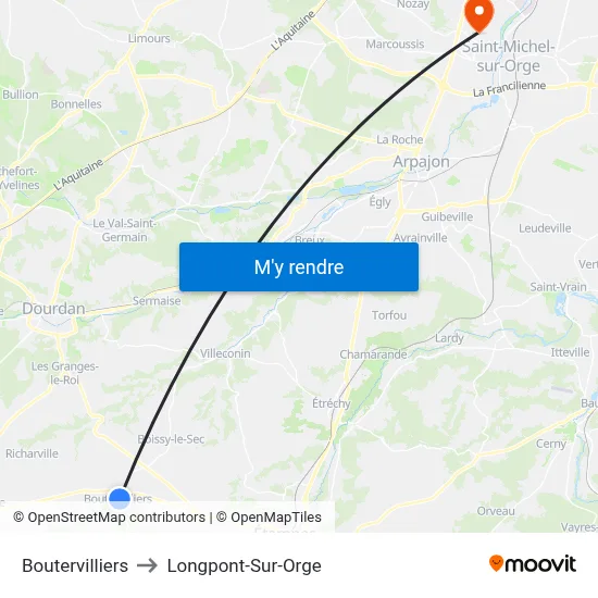 Boutervilliers to Longpont-Sur-Orge map