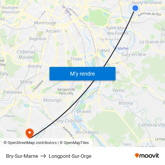 Bry-Sur-Marne to Longpont-Sur-Orge map