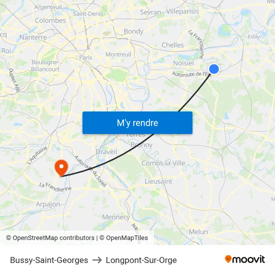 Bussy-Saint-Georges to Longpont-Sur-Orge map