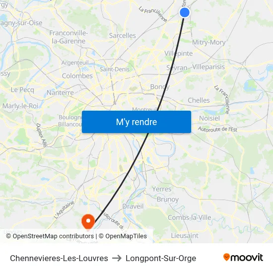 Chennevieres-Les-Louvres to Longpont-Sur-Orge map