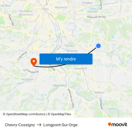 Chevry-Cossigny to Longpont-Sur-Orge map
