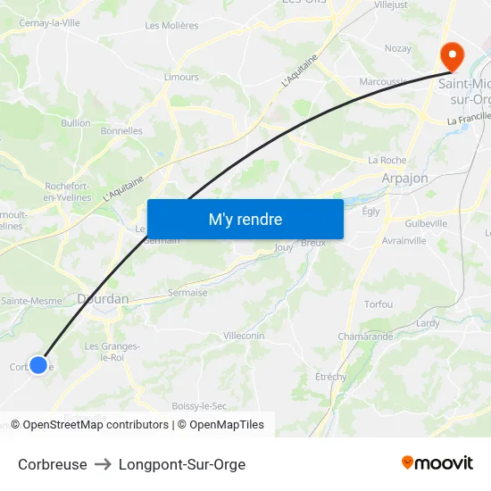 Corbreuse to Longpont-Sur-Orge map