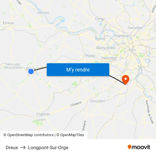 Dreux to Longpont-Sur-Orge map