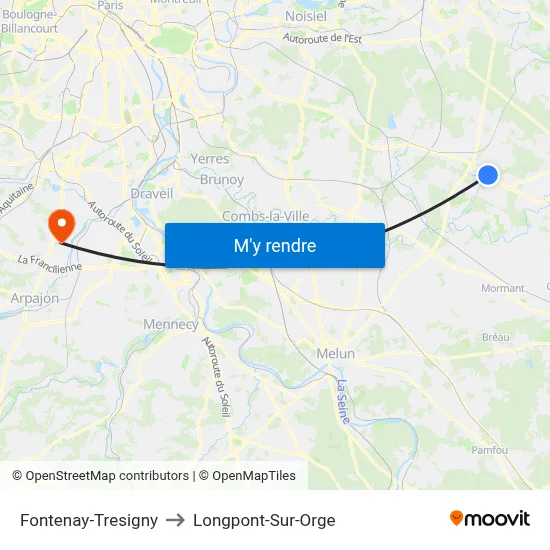 Fontenay-Tresigny to Longpont-Sur-Orge map